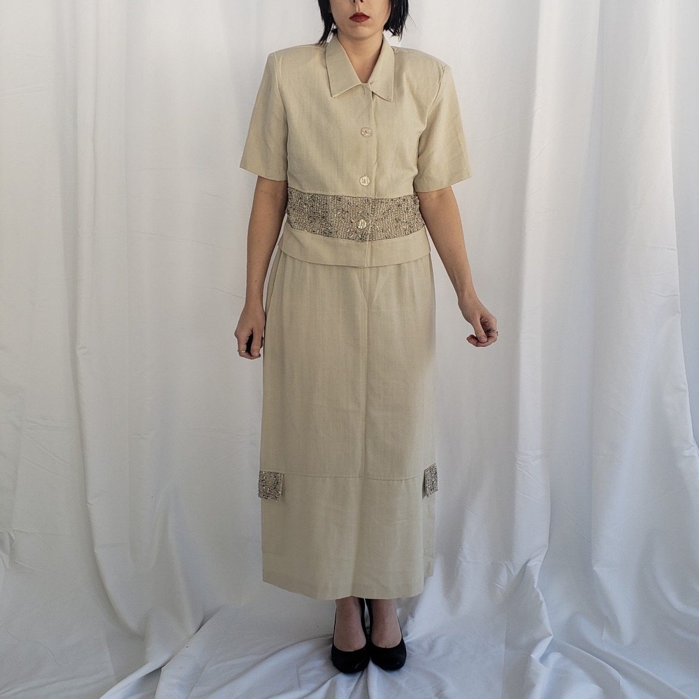 90s Beige Rayon Skirt Set